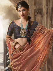 Peach Glow Tissue Saree with Intricate Lace and Designer Embroidered Blouse