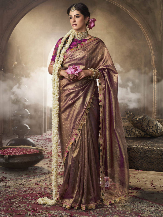 Orchid Tissue Saree with Rich Magenta Blouse