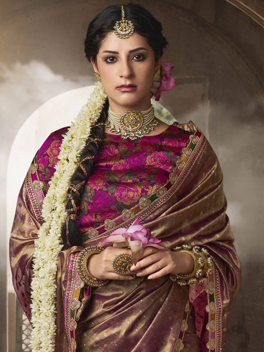 Orchid Tissue Saree with Rich Magenta Blouse