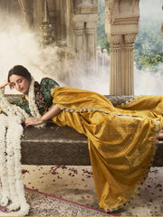 Golden Radiance Tissue Saree with Multicolored Lace and Embroidered Blouse