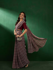 Brown Bandhani Printed Saree With Embellished Belt