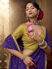 Indigo Blue And Yellow Embroidered Viscose Saree