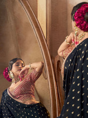 Black And Red Embroidered Viscose Saree