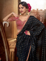 Black And Red Embroidered Viscose Saree