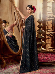 Black And Red Embroidered Viscose Saree