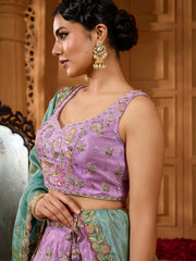 Lavender Satin Silk Fabric Sequins embroidery Semi-Stitched Lehenga & Unstitched Blouse With Dupatta