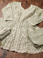 Sage Green Real Georgette with Embroidery Gharara Dress