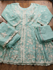 Aqua Blue Real Georgette with Embroidery Gharara Dress