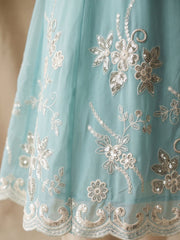 Aqua Blue Real Georgette with Embroidery Gharara Dress