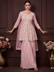 Dusty Pink Real Georgette with Embroidery Gharara Dress