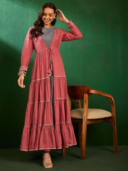 Peach Embroidered Cotton Ethnic Dress