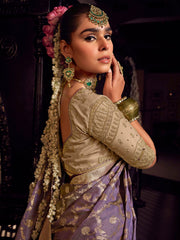 Purple Pure Viscose Tissue Silk Hand Worked Saree