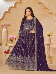 Purple Georgette Partywear Anarkali Suit