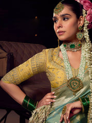 Green Pure Viscose Tissue Silk Hand Worked Saree