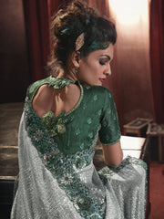 Green Sequence And Applique Embroidery Wedding Saree
