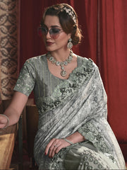 Teal Sequence And Applique Embroidery Wedding Saree