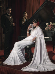 White Sequence And Applique Embroidery Wedding Saree