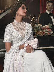 White Sequence And Applique Embroidery Wedding Saree