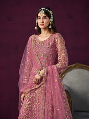 Pink Net Partywear Anarkali Suit