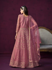 Pink Net Partywear Anarkali Suit