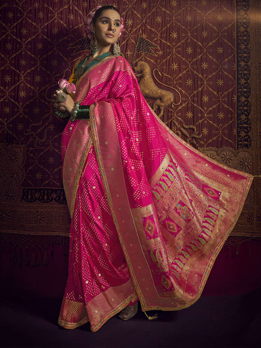 Pink Viscose Dola Saree With Hand Work Blouse