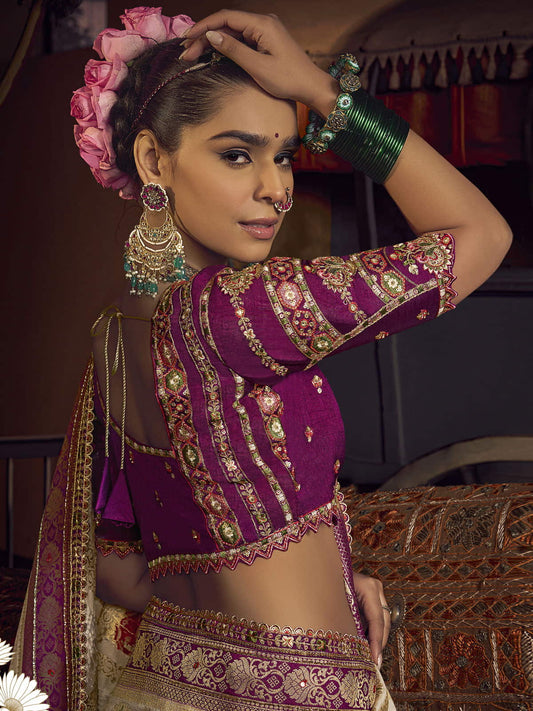 Beige Viscose Dola Saree With Hand Work Blouse