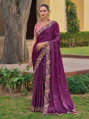 Purple Organza Silk Designer Saree