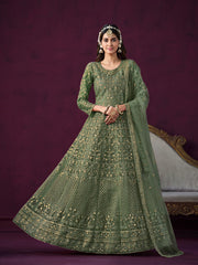 Green Net Partywear Anarkali Suit