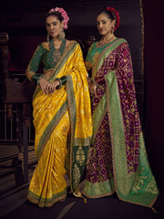 Yellow Viscose Dola Saree With Hand Work Blouse