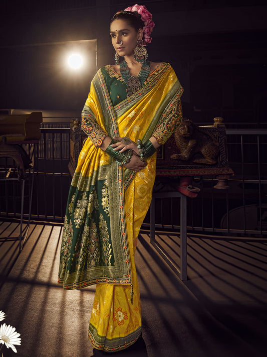 Yellow Viscose Dola Saree With Hand Work Blouse