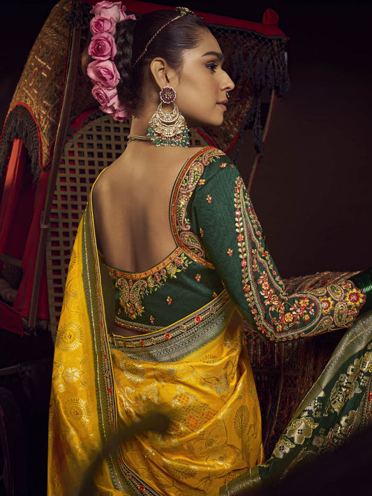 Yellow Viscose Dola Saree With Hand Work Blouse