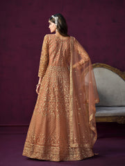 Peach Net Partywear Anarkali Suit