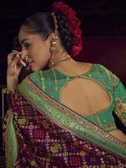 Purple and Green Viscose Dola Saree With Hand Work Blouse