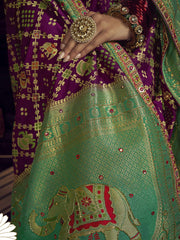 Purple and Green Viscose Dola Saree With Hand Work Blouse