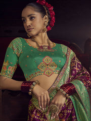 Purple and Green Viscose Dola Saree With Hand Work Blouse