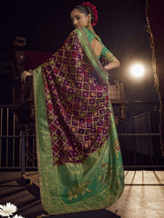 Purple and Green Viscose Dola Saree With Hand Work Blouse