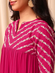 Women Embroidered Tiered Sequinned Kurta with Trousers