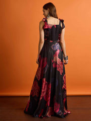 Floral Printed Square Neck Flared Maxi Dresses