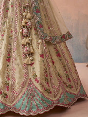 Cream Tissue Sequins Embroidered Semi Stitched Lehenga and Unstitched Blouse With Dupatta