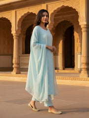 Women Ethnic Motifs Embroidered Regular Thread Work Pure Cotton Kurta with Trousers & With Dupatta
