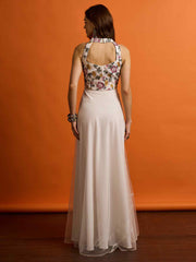 Embroidered V-Neck A-Line Maxi Dress