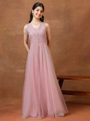 Embroidered V-Neck Maxi Ethnic Dresses