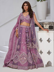 Festive Glam Mauve and Dark Purple Double Dupatta Lehenga with Layered Dupattas