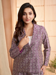 Mauve and beige Floral Woven Design Top & Trousers Ethnic Co-Ords