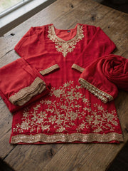 Maroon All Over Beads Embroidery Palazzo Style Suit
