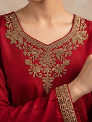 Maroon All Over Beads Embroidery Palazzo Style Suit