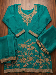 Turquoise All Over Beads Embroidery Palazzo Style Suit