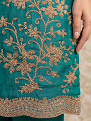 Turquoise All Over Beads Embroidery Palazzo Style Suit