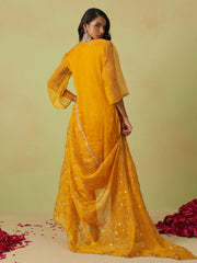 Yellow Pure Shimmer Organza Embroidered Kurta Set with Pant and Dupatta