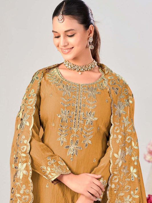 Mustard Premium Fendy Silk Festive Palazzo Suit